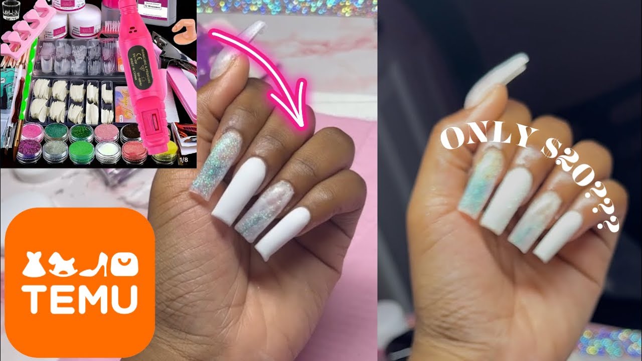 TESTING A $20 TEMU NAIL KIT | ACRYLIC NAIL TUTORIAL | TEMU NAILS 🧡