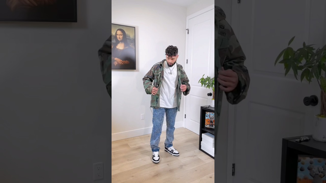 Thrifted Camo Jacket 🧥 #camojacket #outfitidea #outfitinspo #mensfashion #fashion #lvtrainer #style