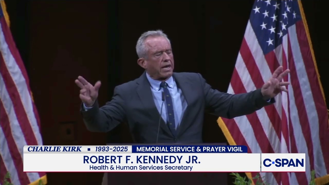 HHS Secretary Robert F. Kennedy, Jr at Charlie Kirk Memorial Service.