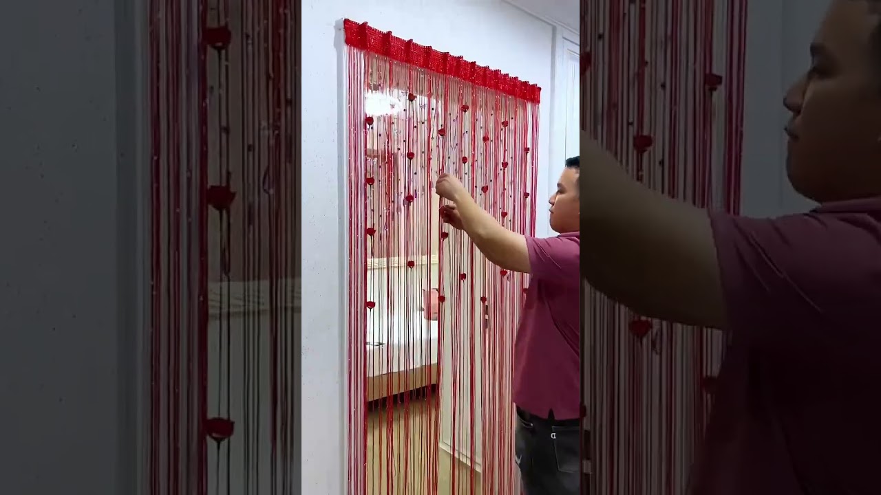Rose thread door curtain #Velcro door curtain