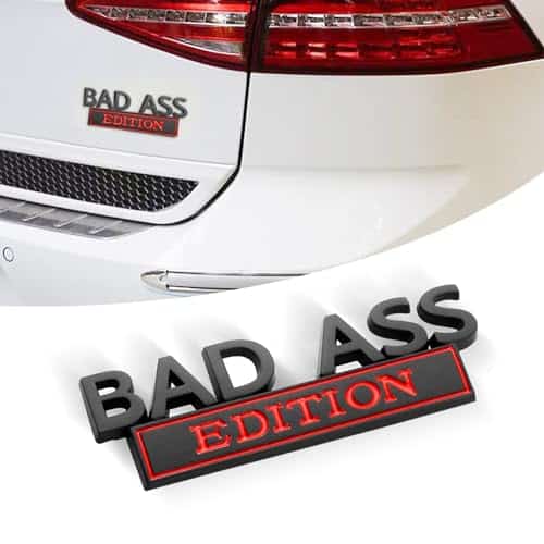Crynod PC Car Fender Badge Decal, x Bad Ass Edition Zinc Alloy Three Dimensional Tailgate Front Grille Hood Decal, Retrofit Decorative Replacement, for Most Car Models (Black 