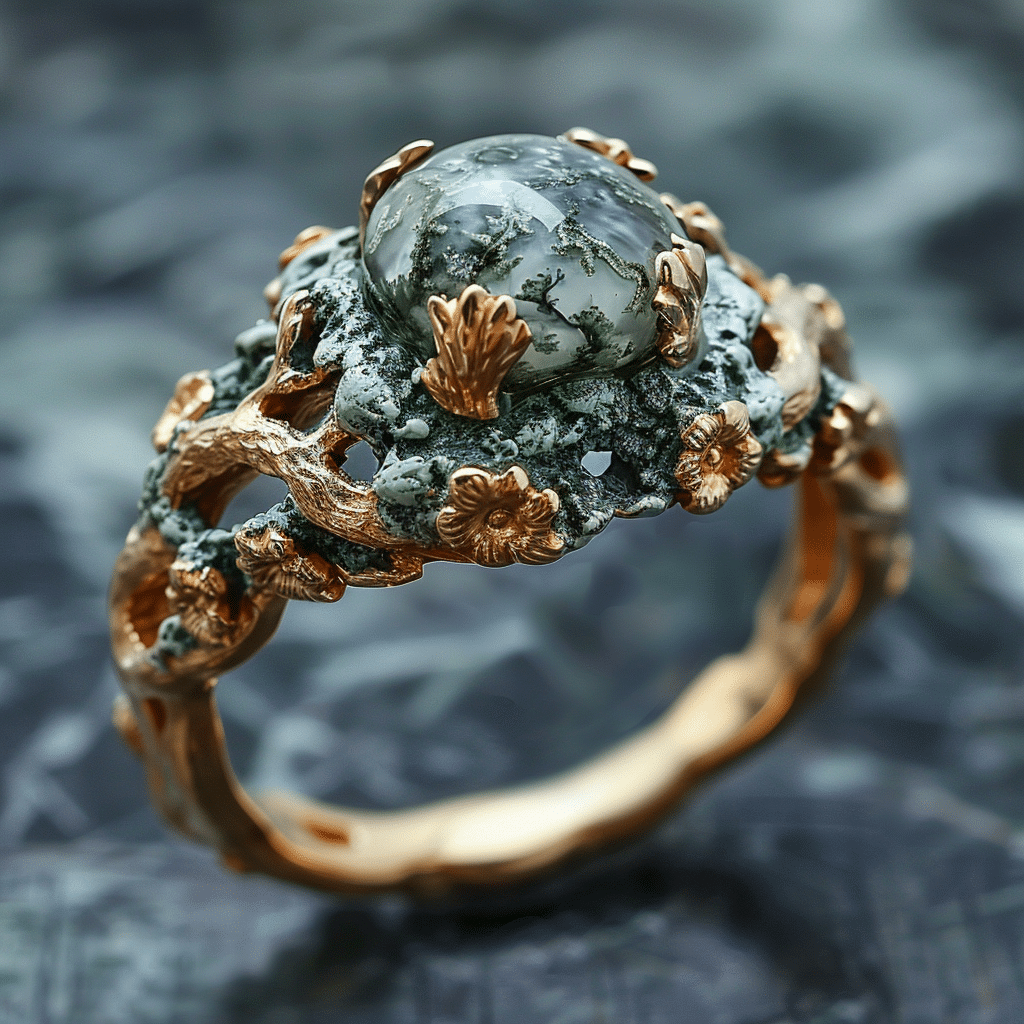 moss agate engagement ring